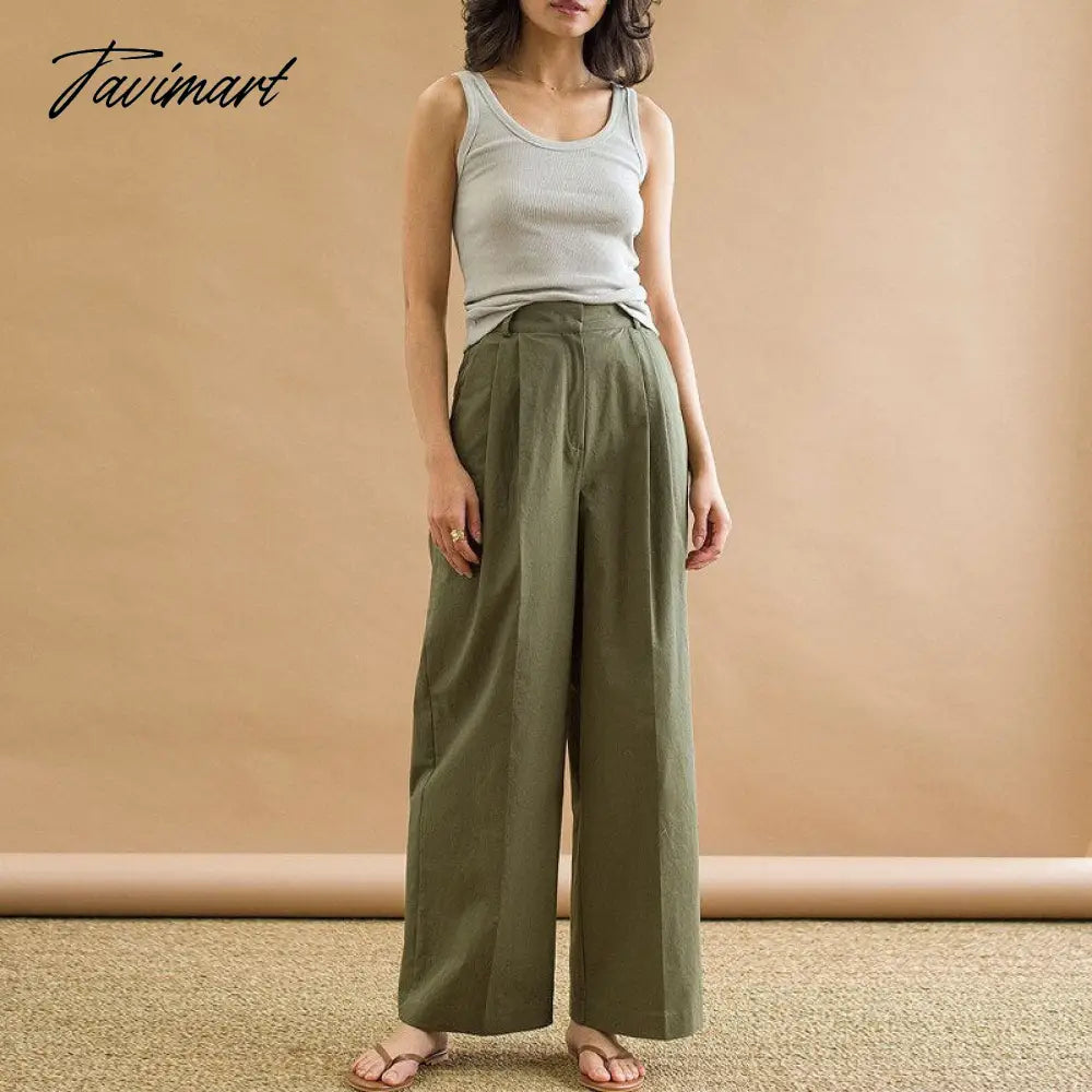 Tavimart 100% Cotton Straight Pants Women Autumn And Winter Korean Simple High Waist Casual Steetwear Wide Leg Pants Trousers For Female