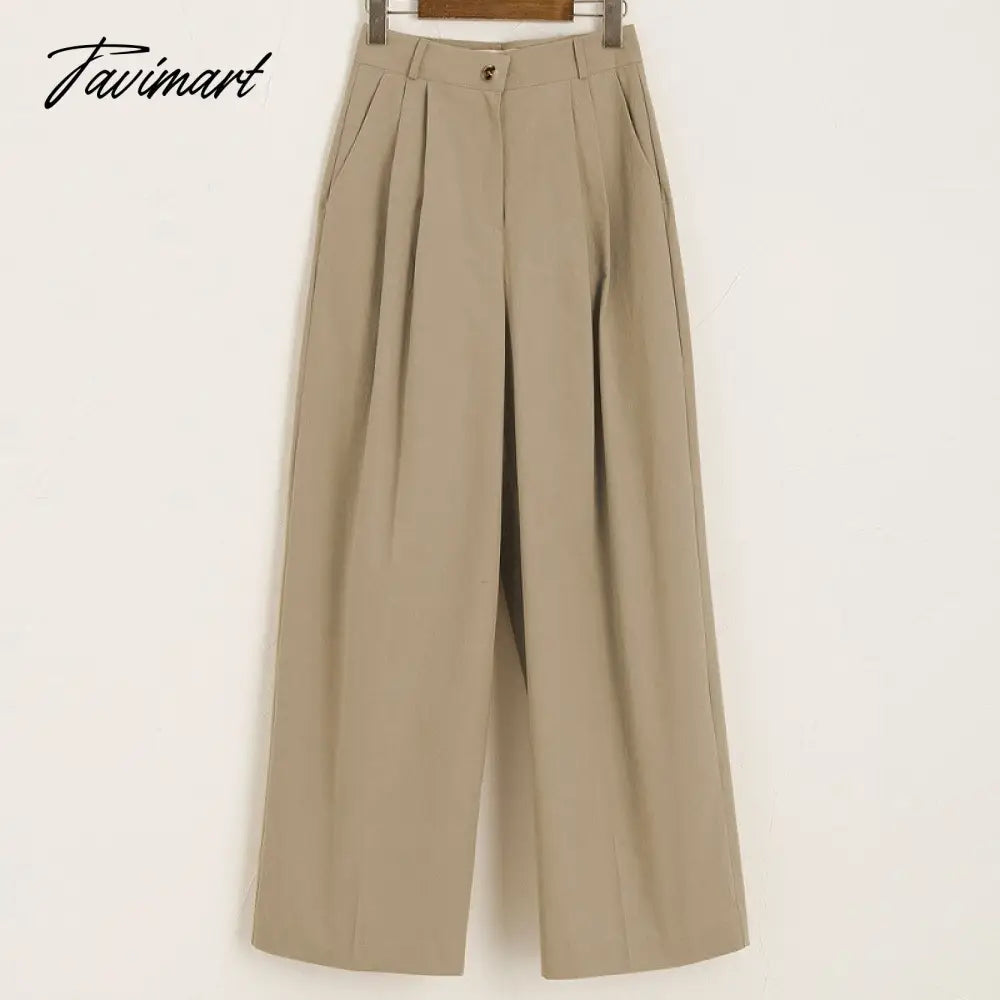 Tavimart 100% Cotton Straight Pants Women Autumn And Winter Korean Simple High Waist Casual Steetwear Wide Leg Pants Trousers For Female