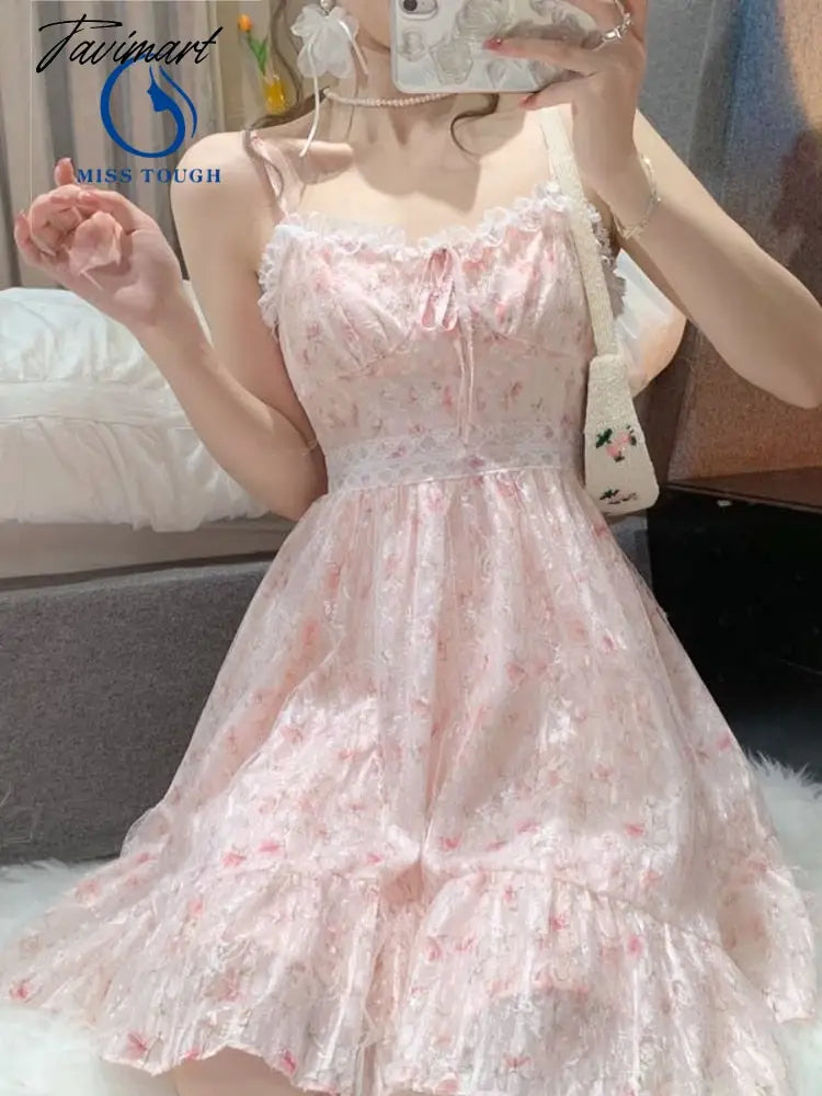 Tavimart 2 Piece Dress Set Women Floral Mini Dress + Casual Blouse Korean Fashion Suits Kawaii Clothing Lolita Dress Party Summer