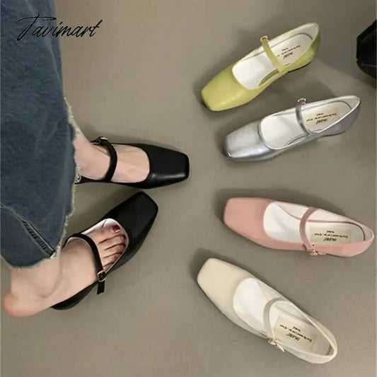 TAVIMART -  2024 New French Retro Women Flats Fashion Square Toe Shallow Mary Jane Shoes Soft Casual Ballet Shoes Slingback Shoes Mujer