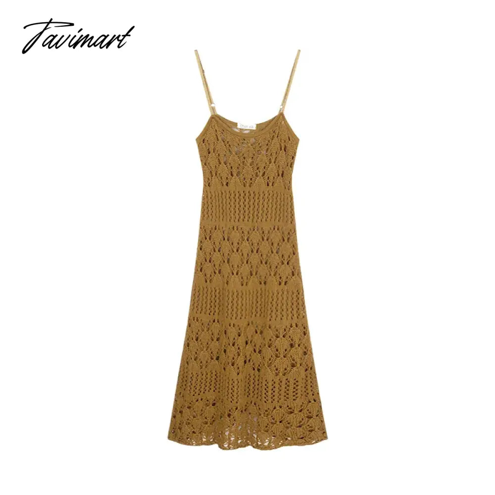 vzyzv 2024 Spring New Streetwear Hollow Sexy Knitted Sling Dress Women + Solid Color Casual Long-sleeved T-shirt Two-piece Suit