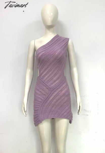 TAVIMART  -  6-Color Hollow Sexy Tight Skirt With Hollowed Waist and One Shoulder Splicing Party Hottie Cross-Border European and American Dress for Women