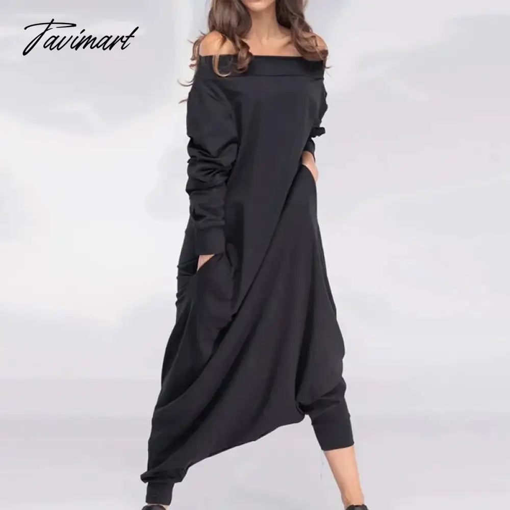 vzyzv Adult Female Spring Summer Solid Color Loose Jumpsuit Off-the-shoulder Long Sleeves Casual Jump Suit Harem Pants