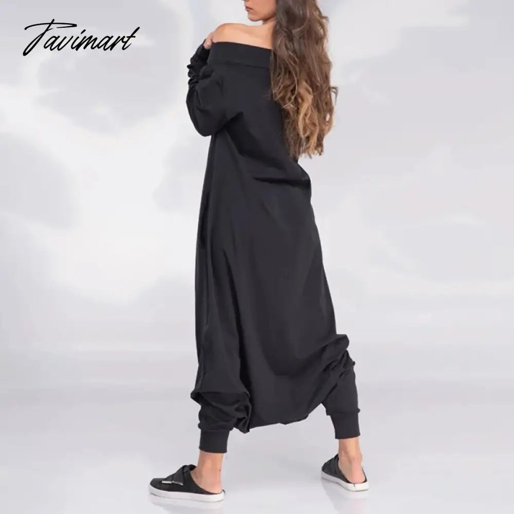 vzyzv Adult Female Spring Summer Solid Color Loose Jumpsuit Off-the-shoulder Long Sleeves Casual Jump Suit Harem Pants