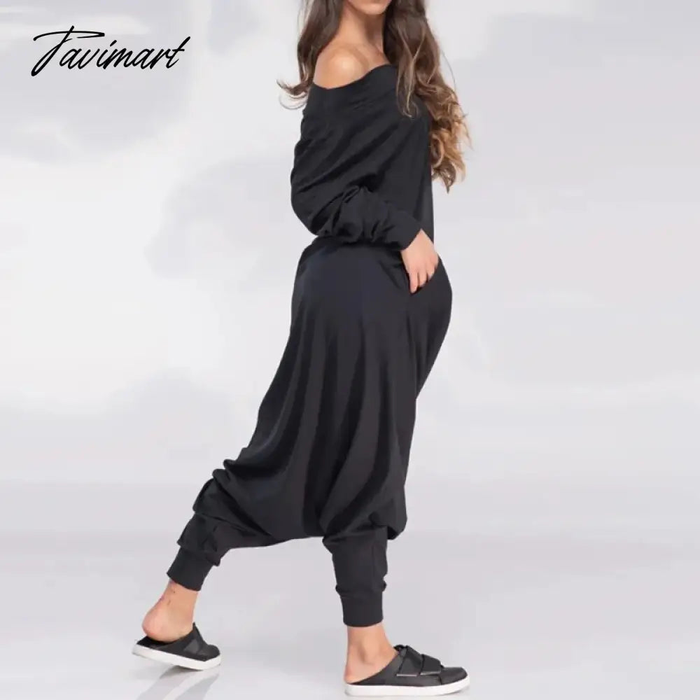 vzyzv Adult Female Spring Summer Solid Color Loose Jumpsuit Off-the-shoulder Long Sleeves Casual Jump Suit Harem Pants