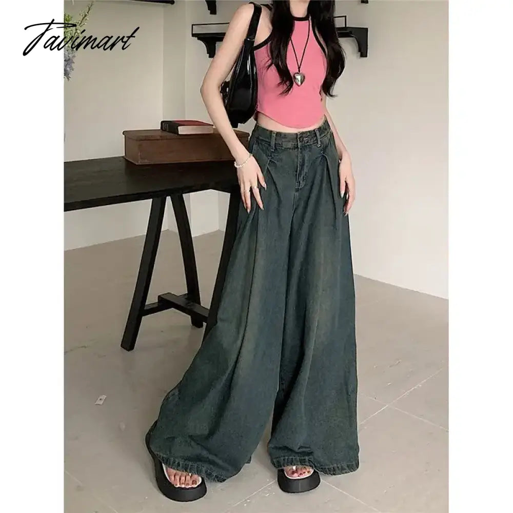 vzyzv American Retro High Waist Wide Leg Jeans for Women Fashion High Street Loose Mopping Pants Harajuku Hot Girl Straight Trousers