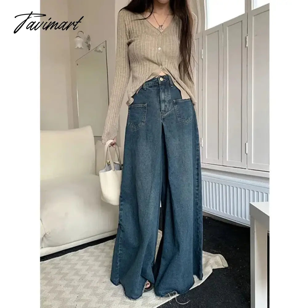 vzyzv American Retro High Waist Wide Leg Jeans for Women Fashion High Street Loose Mopping Pants Harajuku Hot Girl Straight Trousers