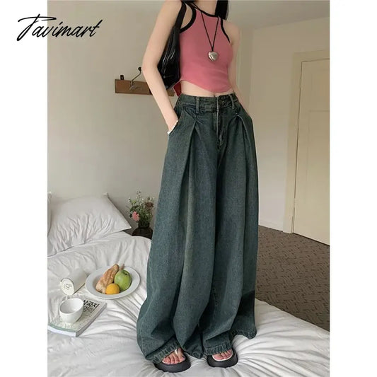 vzyzv American Retro High Waist Wide Leg Jeans for Women Fashion High Street Loose Mopping Pants Harajuku Hot Girl Straight Trousers