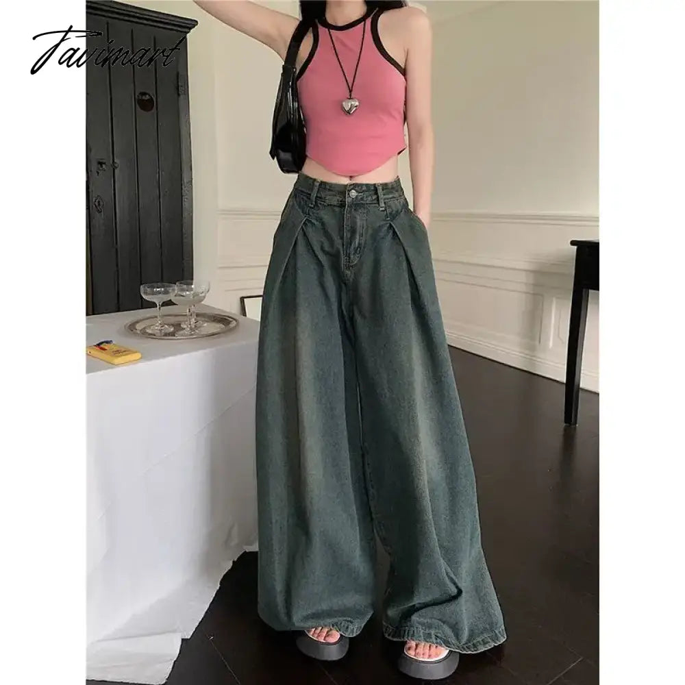 vzyzv American Retro High Waist Wide Leg Jeans for Women Fashion High Street Loose Mopping Pants Harajuku Hot Girl Straight Trousers