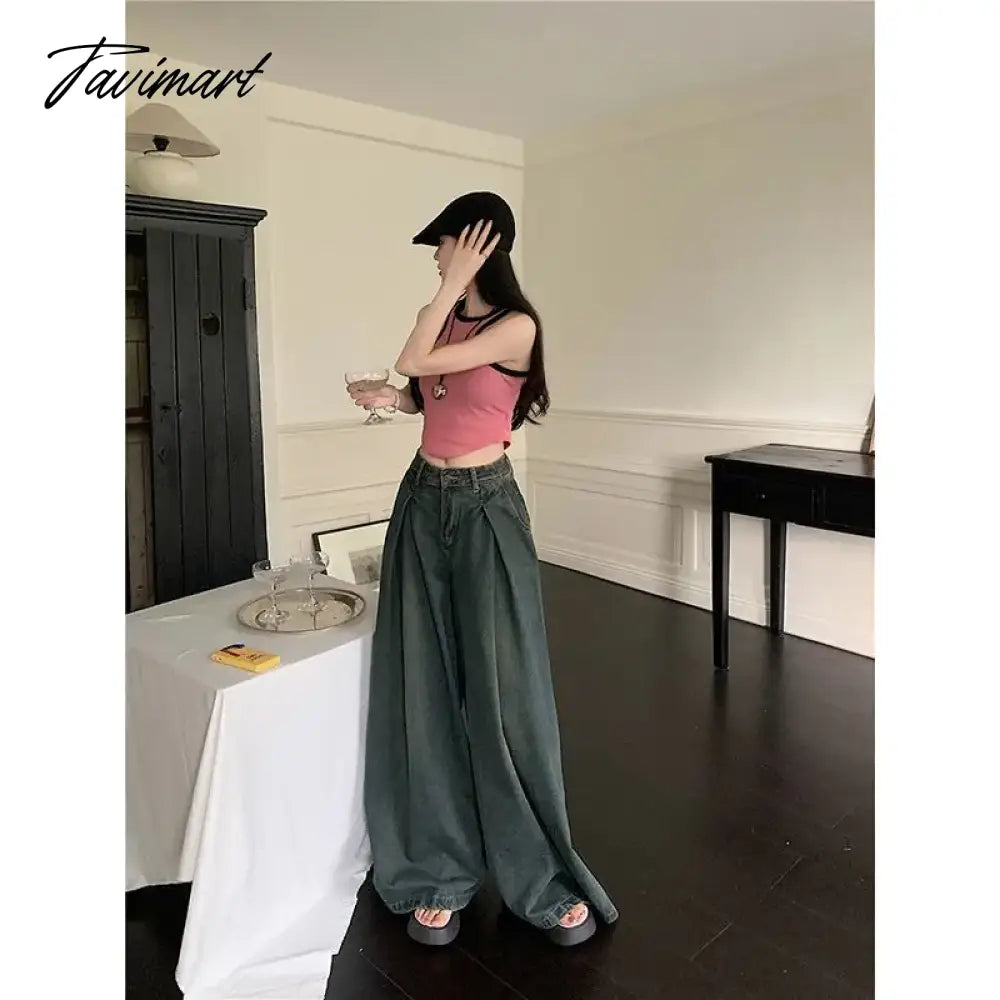 vzyzv American Retro High Waist Wide Leg Jeans for Women Fashion High Street Loose Mopping Pants Harajuku Hot Girl Straight Trousers