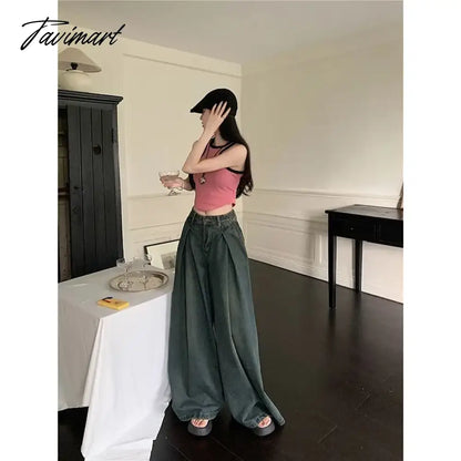 vzyzv American Retro High Waist Wide Leg Jeans for Women Fashion High Street Loose Mopping Pants Harajuku Hot Girl Straight Trousers