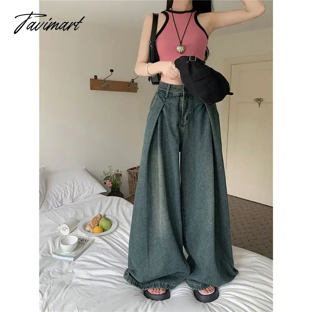 vzyzv American Retro High Waist Wide Leg Jeans for Women Fashion High Street Loose Mopping Pants Harajuku Hot Girl Straight Trousers