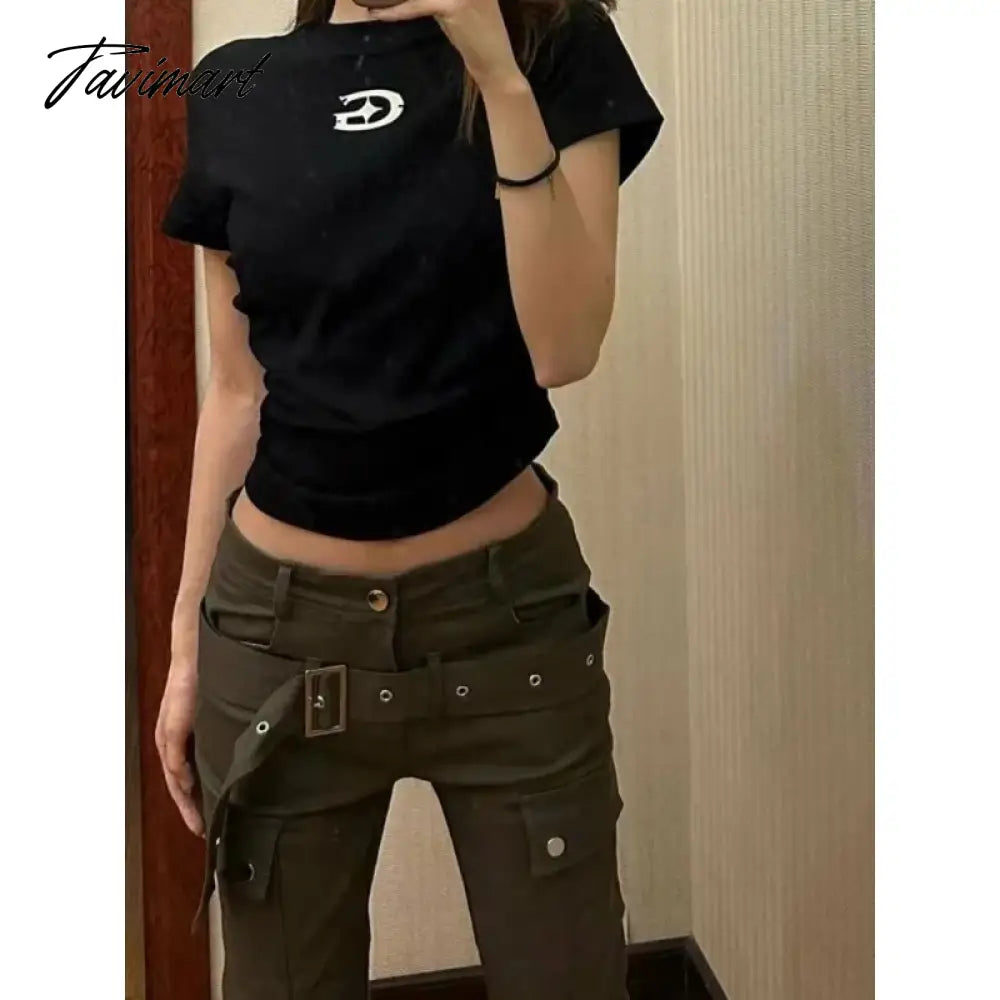 vzyzv American Retro Multi-pocket Casual Denim Cargo Pants Women 2024 Spring New Low Waist Sexy Slim Wide Leg Pants with Belt