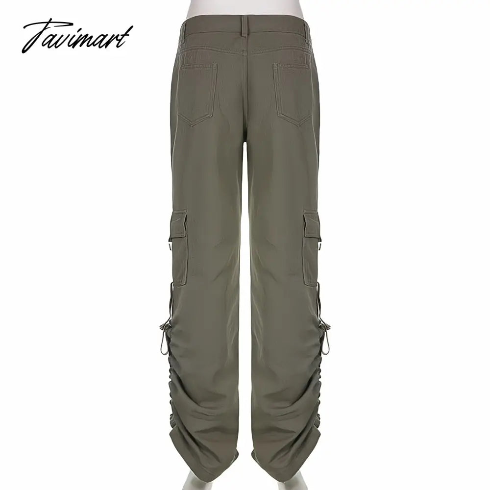 vzyzv American Style Green Cargo Pants Women Vintage 90s Fashion Pocket Low Rise Jeans Y2k Streetwear Drawstring Baggy Mopping Trouser