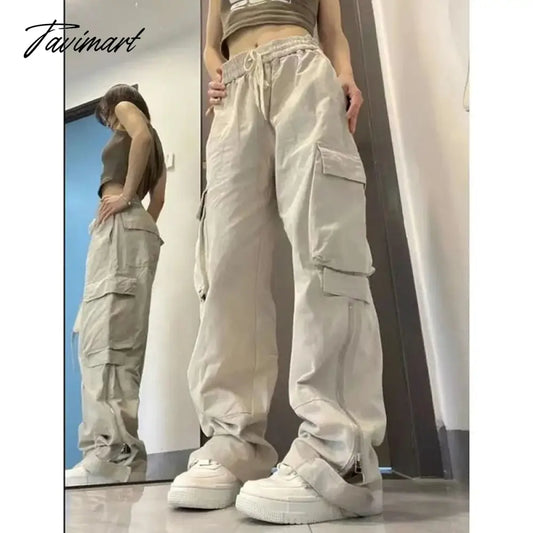 vzyzv American Y2K White Vintage Cargo Jeans Fashion Pocket High Waist Straight Pants High Street Baggy Wide Leg Denim Trouser Ladies