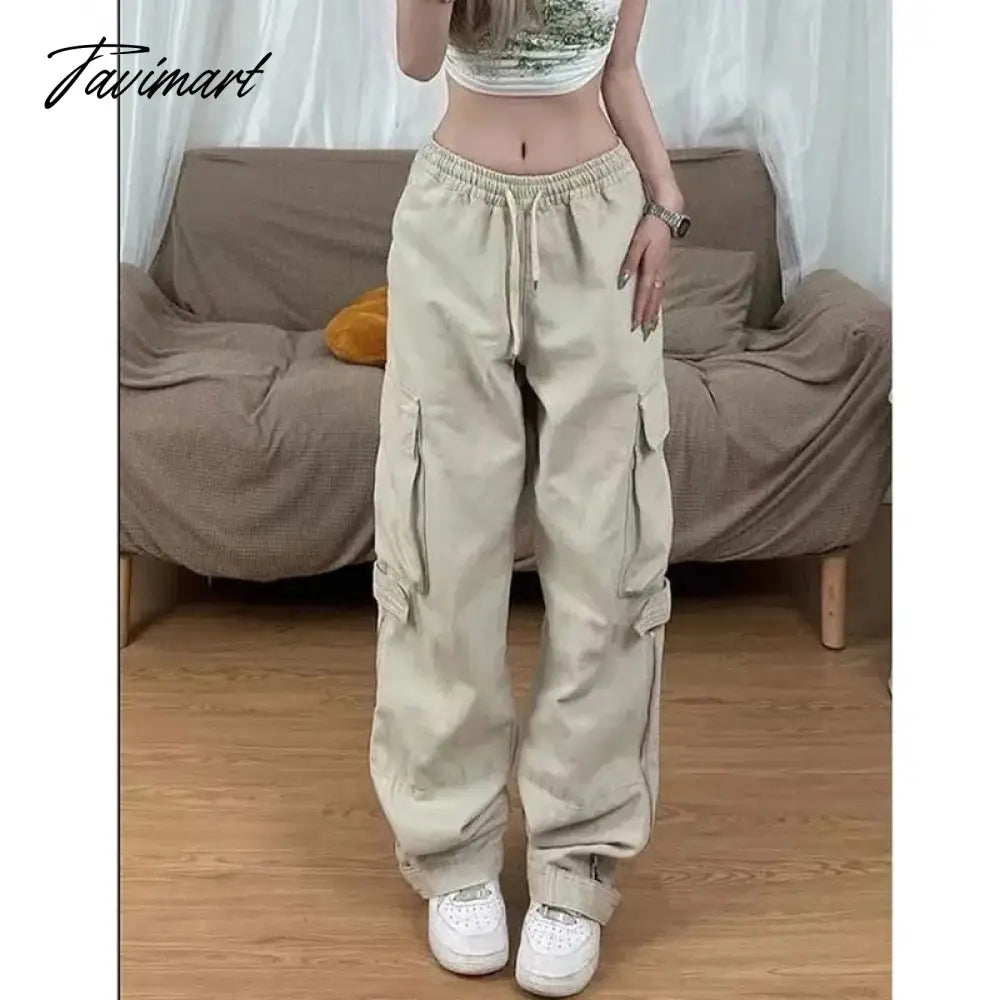 vzyzv American Y2K White Vintage Cargo Jeans Fashion Pocket High Waist Straight Pants High Street Baggy Wide Leg Denim Trouser Ladies