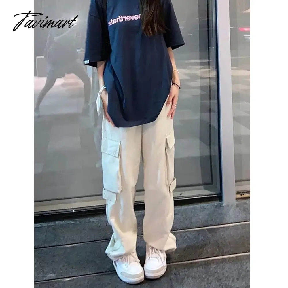 vzyzv American Y2K White Vintage Cargo Jeans Fashion Pocket High Waist Straight Pants High Street Baggy Wide Leg Denim Trouser Ladies