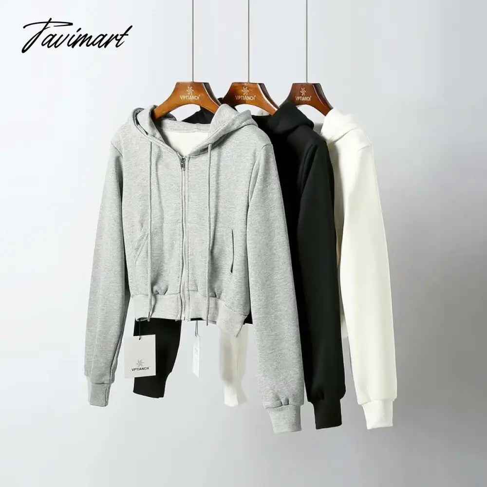 vzyzv Autumn and winter fashion hooded collar drawstring zipper long-sleeved American short loose fleece hoodie