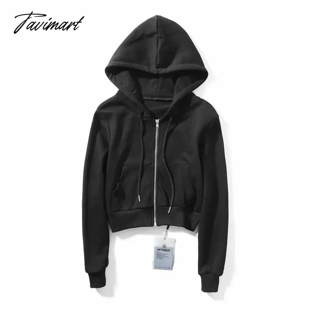 vzyzv Autumn and winter fashion hooded collar drawstring zipper long-sleeved American short loose fleece hoodie