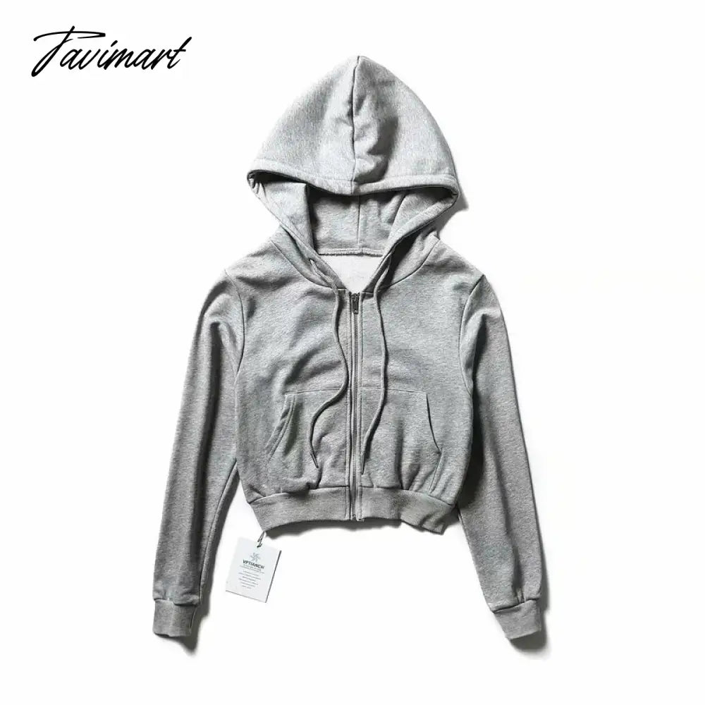 vzyzv Autumn and winter fashion hooded collar drawstring zipper long-sleeved American short loose fleece hoodie