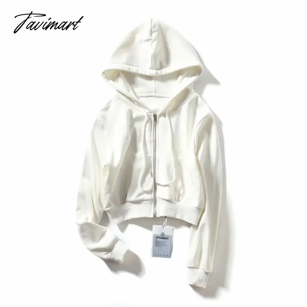 vzyzv Autumn and winter fashion hooded collar drawstring zipper long-sleeved American short loose fleece hoodie