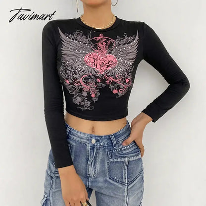 vzyzv Autumn and Winter New Style Fashion Tops-WOMEN'S Pullover Retro Heart Shape Printed Crew Neck Long Sleeve WOMEN'S T-shirt Haraju