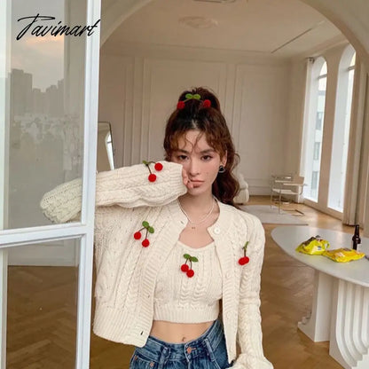 Tavimart  Autumn Knitted Sweet Cardigan Women Japanese Designer Cherry Chic Cardigan Female Korean Fashion Two-piece Casual Sweater