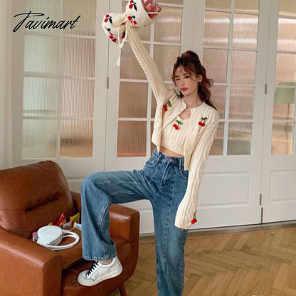 Tavimart  Autumn Knitted Sweet Cardigan Women Japanese Designer Cherry Chic Cardigan Female Korean Fashion Two-piece Casual Sweater