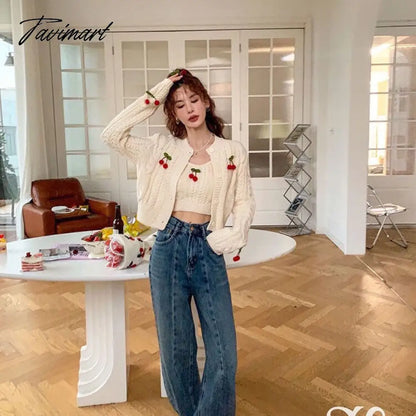 Tavimart  Autumn Knitted Sweet Cardigan Women Japanese Designer Cherry Chic Cardigan Female Korean Fashion Two-piece Casual Sweater