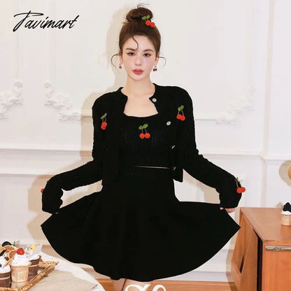 Tavimart  Autumn Knitted Sweet Cardigan Women Japanese Designer Cherry Chic Cardigan Female Korean Fashion Two-piece Casual Sweater