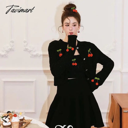 Tavimart  Autumn Knitted Sweet Cardigan Women Japanese Designer Cherry Chic Cardigan Female Korean Fashion Two-piece Casual Sweater