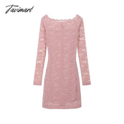 TAVIMART  -  Autumn Pink Sexy Club Off Shoulder Long Sleeves Package Hip Lace Mini Dress Women Blue Elegant Slim Festival Short Dress Fashion