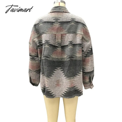 vzyzv Autumn Winter Fashion New Coat Vintage Retro Ethnic Geometric Print long-sleeved Cardigan Woolen Coat Women