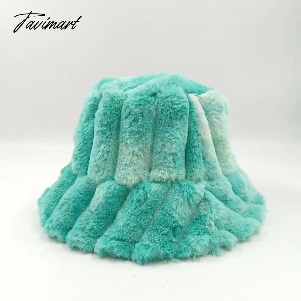 Tavimart Autumn/Winter New Mixed Color Plush Lampholder Fisherman Hat Women's Korean Designer Wide Plush Bucket Hat