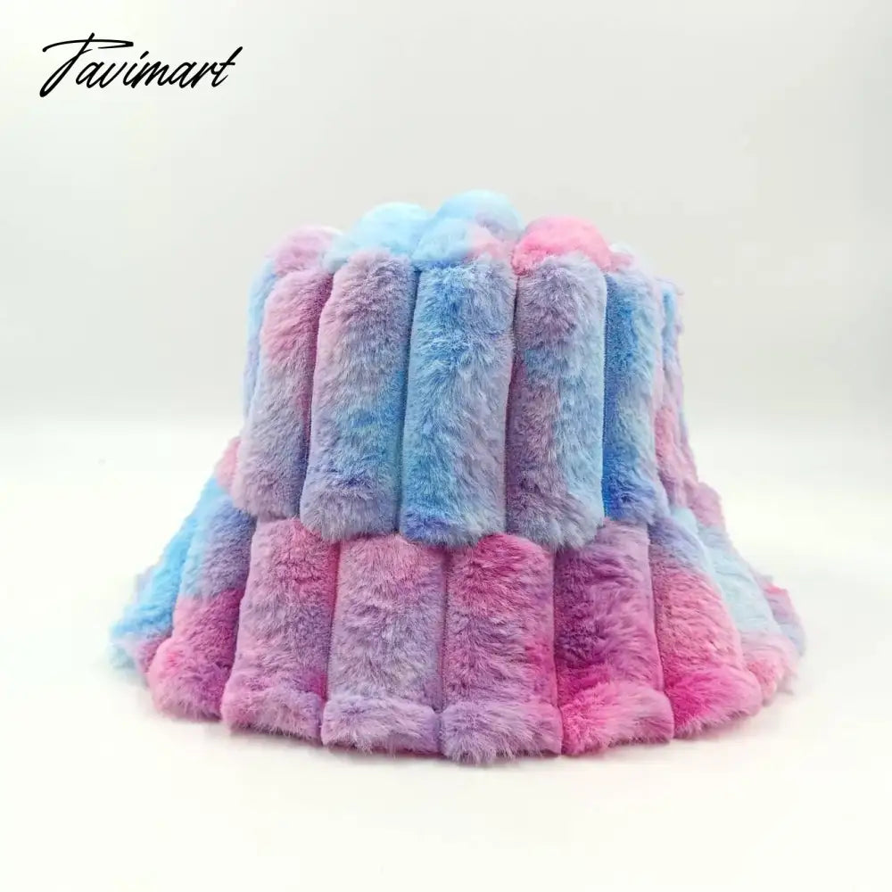 Tavimart Autumn/Winter New Mixed Color Plush Lampholder Fisherman Hat Women's Korean Designer Wide Plush Bucket Hat