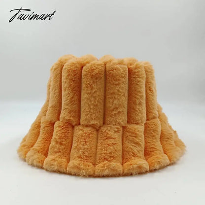 Tavimart Autumn/Winter New Mixed Color Plush Lampholder Fisherman Hat Women's Korean Designer Wide Plush Bucket Hat