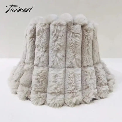 Tavimart Autumn/Winter New Mixed Color Plush Lampholder Fisherman Hat Women's Korean Designer Wide Plush Bucket Hat