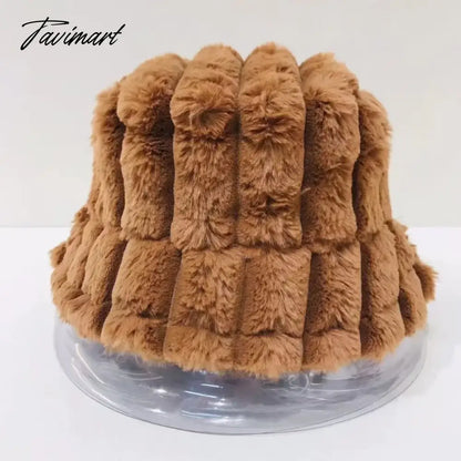 Tavimart Autumn/Winter New Mixed Color Plush Lampholder Fisherman Hat Women's Korean Designer Wide Plush Bucket Hat