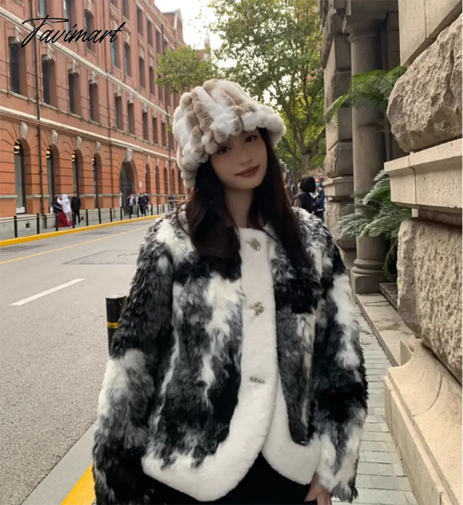 Tavimart Autumn/Winter New Mixed Color Plush Lampholder Fisherman Hat Women's Korean Designer Wide Plush Bucket Hat