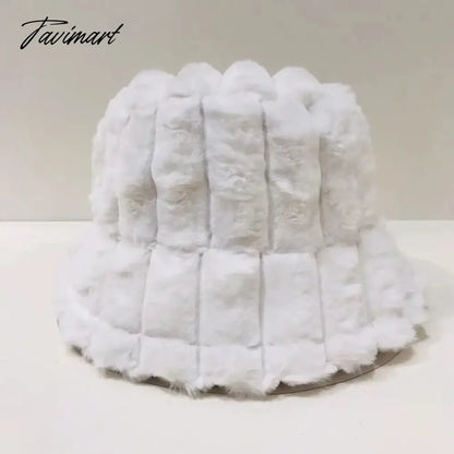 Tavimart Autumn/Winter New Mixed Color Plush Lampholder Fisherman Hat Women's Korean Designer Wide Plush Bucket Hat