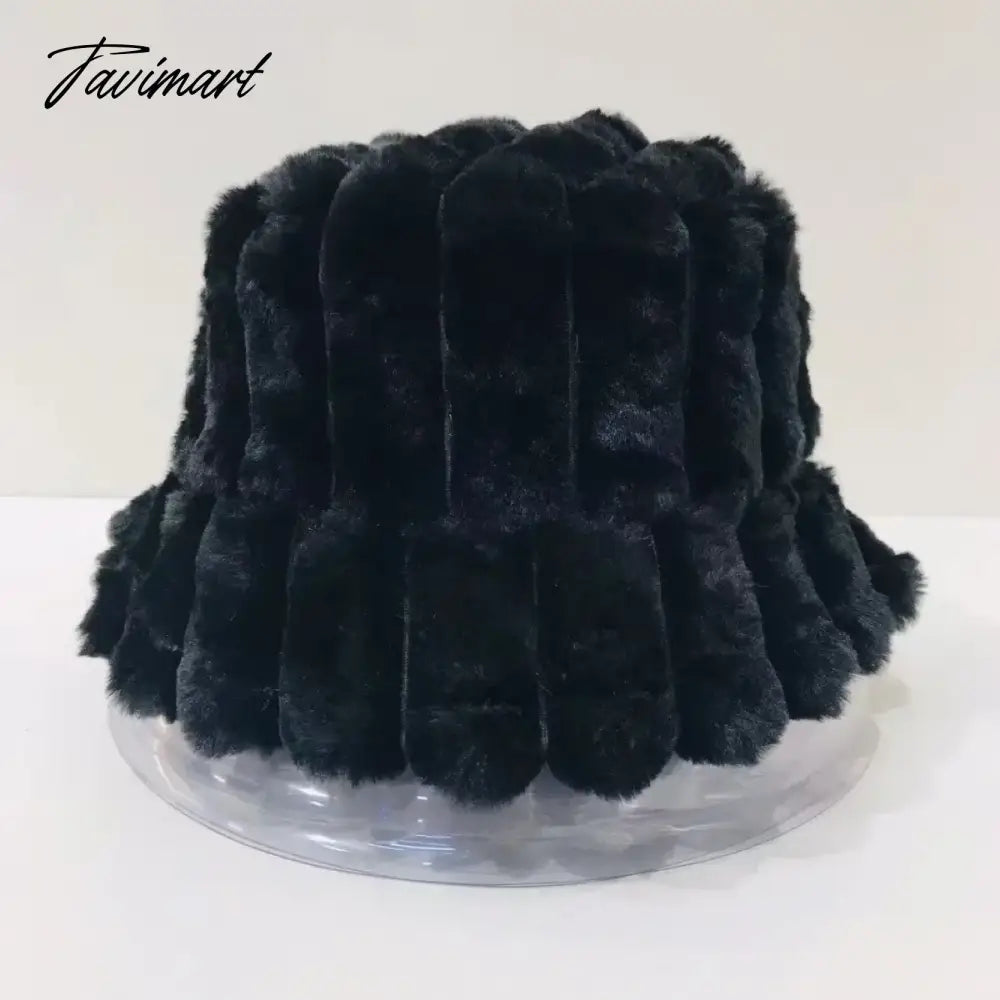 Tavimart Autumn/Winter New Mixed Color Plush Lampholder Fisherman Hat Women's Korean Designer Wide Plush Bucket Hat