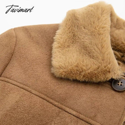 vzyzv Autumn Winter Women Fake Faux Fur Brown Jacket Ladies Single Breasted Bottons Leather Coat Retro Female Thick Outwear Mujer