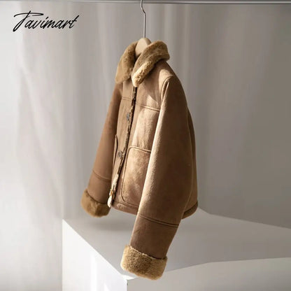 vzyzv Autumn Winter Women Fake Faux Fur Brown Jacket Ladies Single Breasted Bottons Leather Coat Retro Female Thick Outwear Mujer