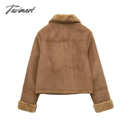 vzyzv Autumn Winter Women Fake Faux Fur Brown Jacket Ladies Single Breasted Bottons Leather Coat Retro Female Thick Outwear Mujer