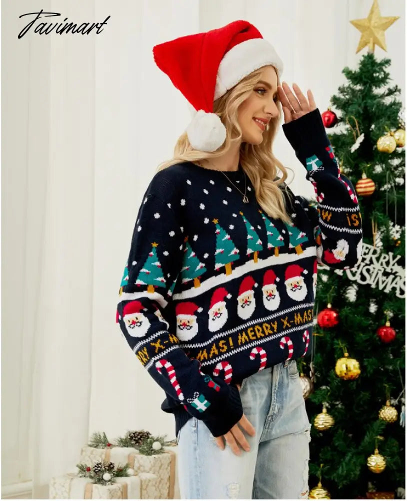 vzyzvAutumn Winter Women's Pullover Sweater Christmas Sweater Little Snowman Round Neck Long Sleeve Print Sweater Thick Knit Jumper