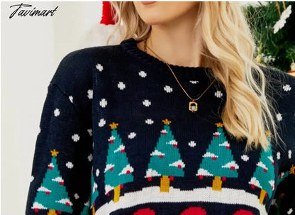 vzyzvAutumn Winter Women's Pullover Sweater Christmas Sweater Little Snowman Round Neck Long Sleeve Print Sweater Thick Knit Jumper