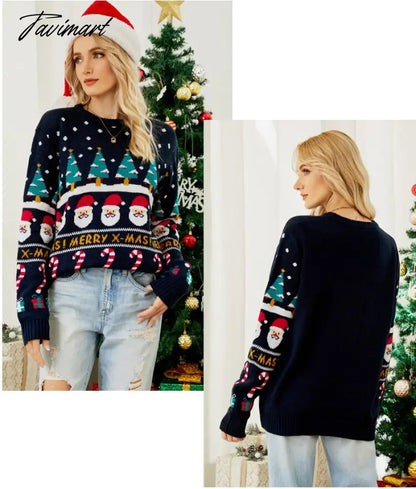 vzyzvAutumn Winter Women's Pullover Sweater Christmas Sweater Little Snowman Round Neck Long Sleeve Print Sweater Thick Knit Jumper