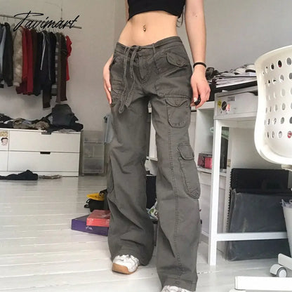 vzyzv  Casual Pocket Overalls Straight Oversized Pants Retro Harajuku Low Waist Longwide Leg Pants Loose Jeans Streetwear Women