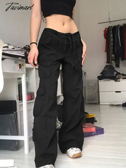 vzyzv  Casual Pocket Overalls Straight Oversized Pants Retro Harajuku Low Waist Longwide Leg Pants Loose Jeans Streetwear Women