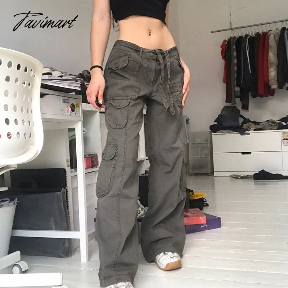 vzyzv  Casual Pocket Overalls Straight Oversized Pants Retro Harajuku Low Waist Longwide Leg Pants Loose Jeans Streetwear Women